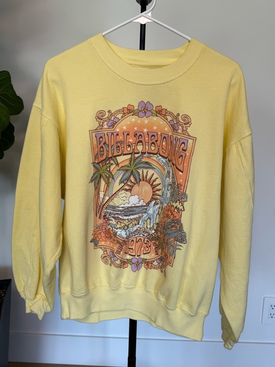 Billabong Sweaters - Billabong Yellow Retro Surf Graphic Sweatshirt